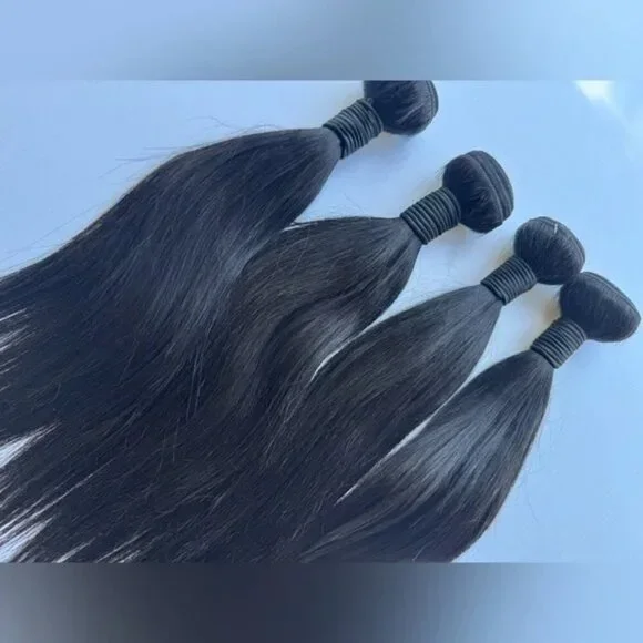 Human hair Blend Bundles Lot in Black Straight Hair 16 in + 18 In | 4 Pcs Lot! - Picture 7 of 8